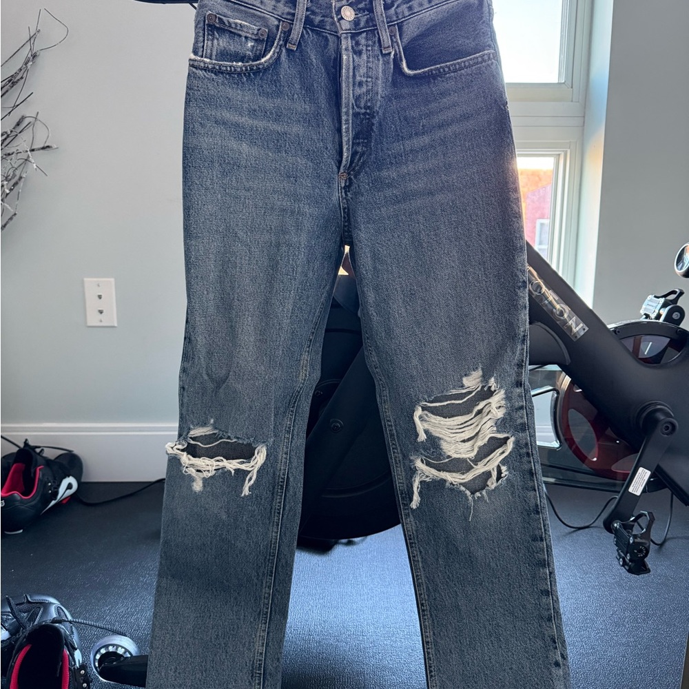 Agolde Women's Black Distressed Straight Leg Jeans